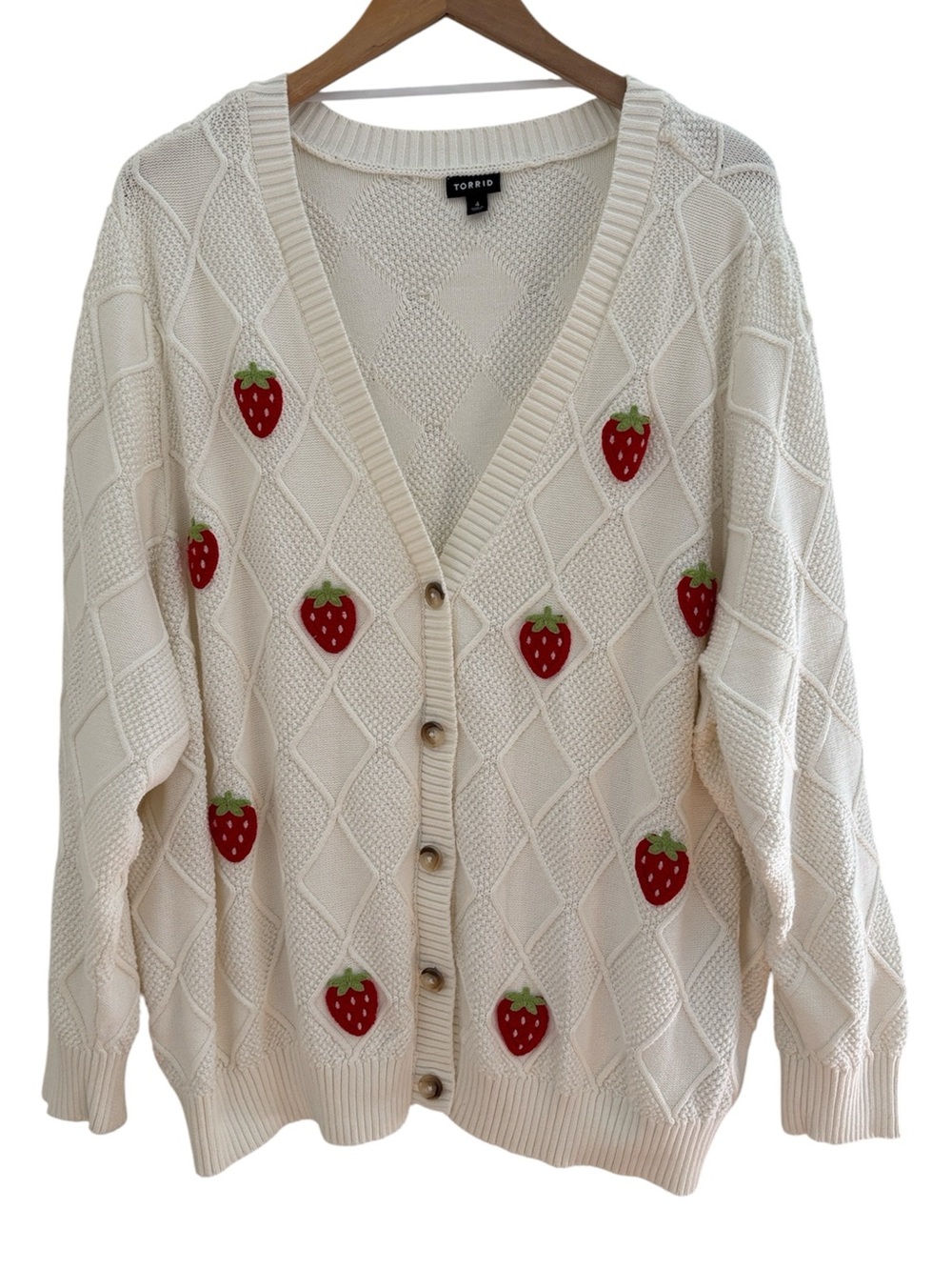 Torrid 100% Cotton Embroidered Strawberry Textured Sweater Cardigan Plus Sz 4X - Picture 3 of 11
